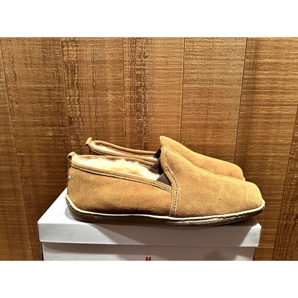 Minnetonka 3731 Men\'s Slipper US 10 Twin Gore Sheepskin Golden Tan Suede
